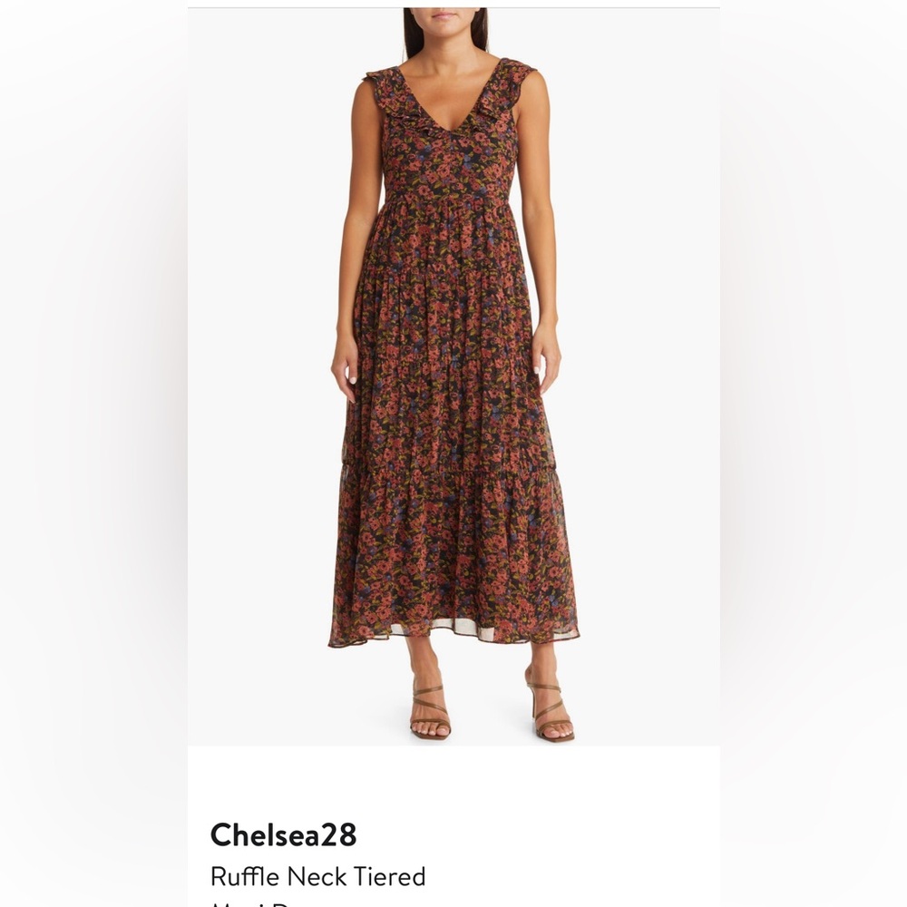 Chelsea28 Black Maxi Dress with Pink and Green Floral Print